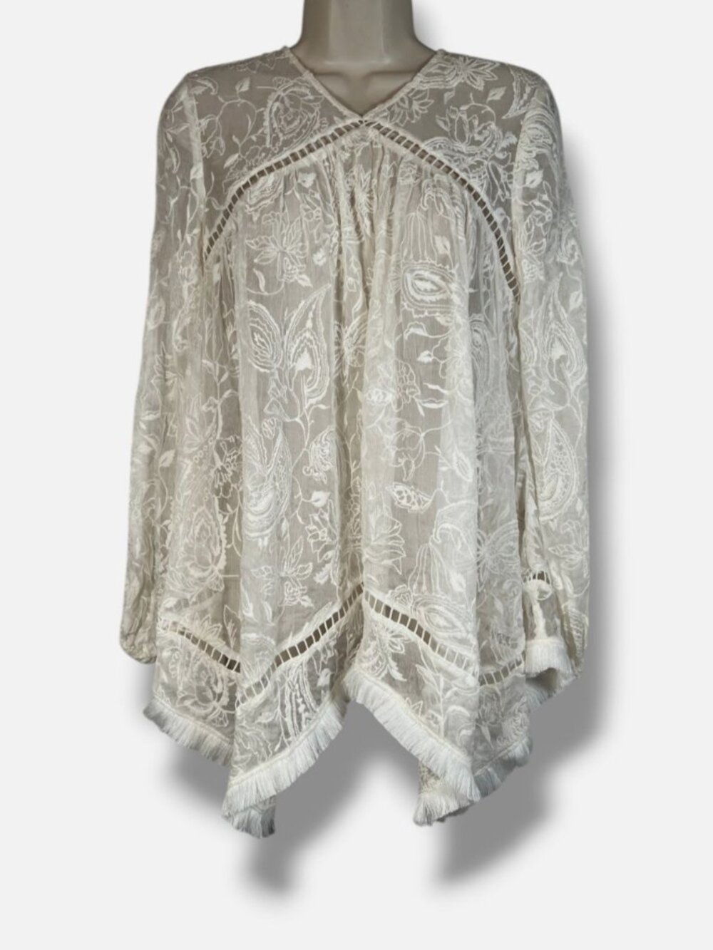 Zimmermann Women's Ivory Macramé Lace-Paneled Silk Blouse Top Size 1